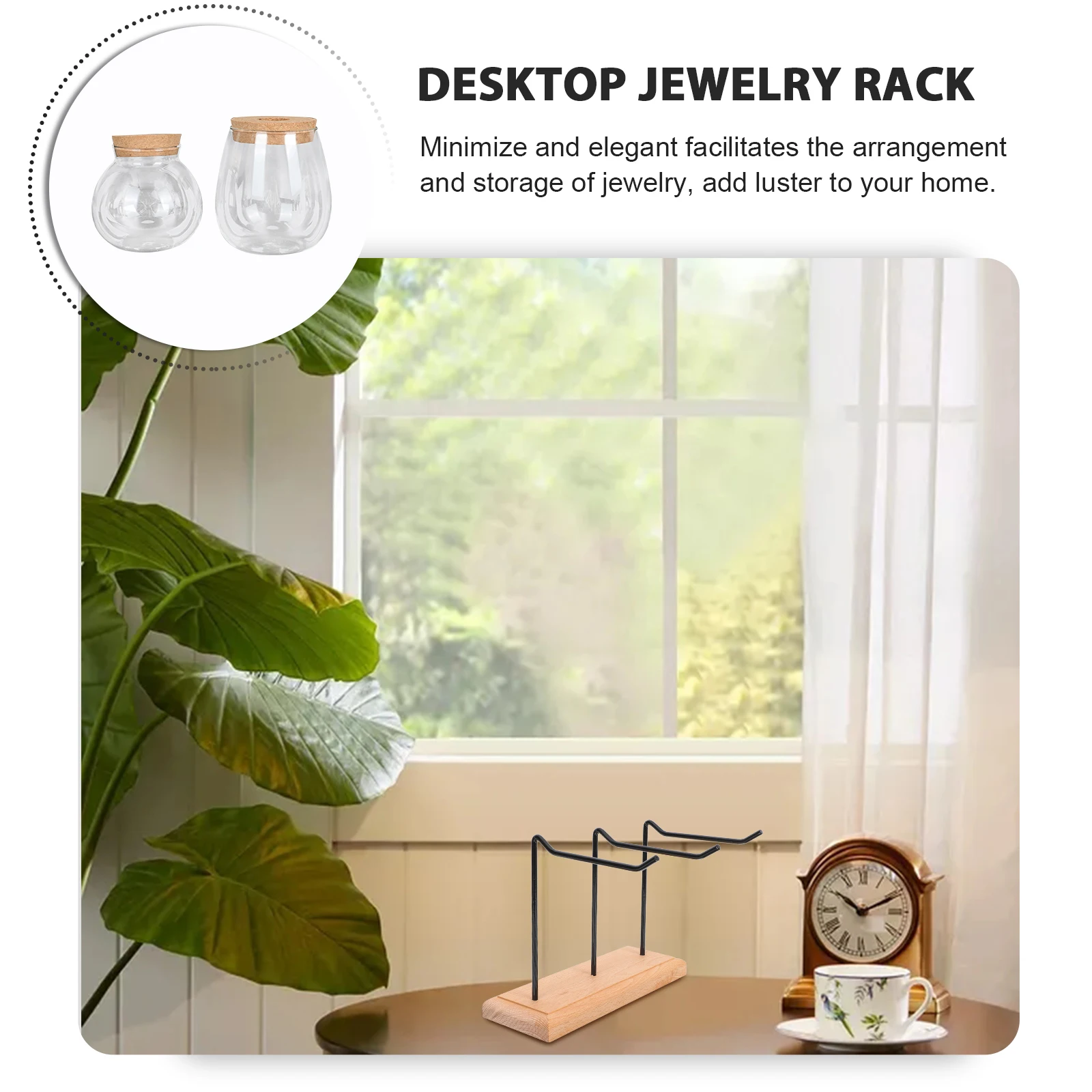 

Wooden Base Iron Jewelry Rack Desktop Stand for Necklaces Earrings Wristbands Home ganization Storage Display Holder
