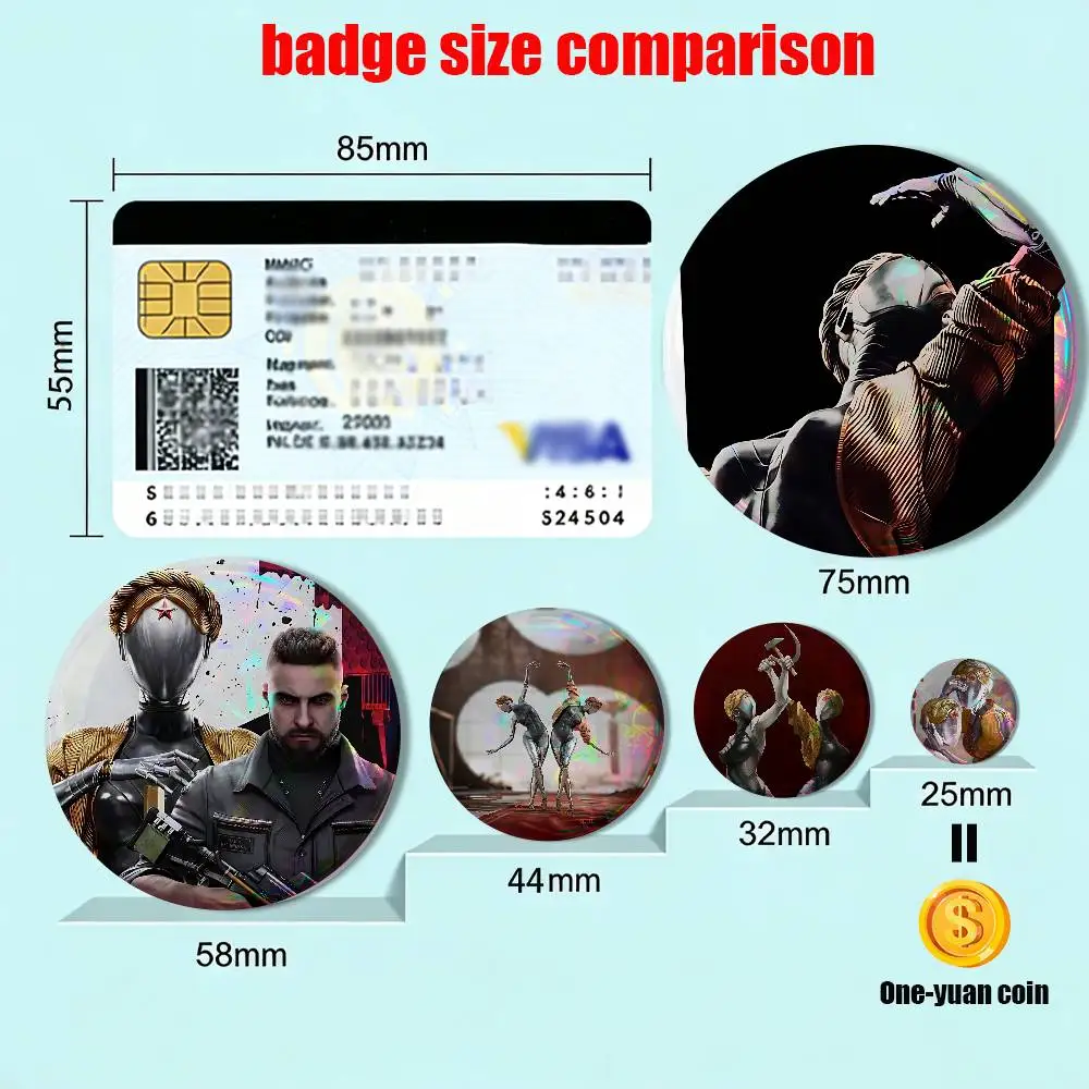 Mechanical Ballet Atomic Heart Twins  Badges Badges On Backpack Jacket Cartoon Round Brooches  Acrylic Button Pins Collection