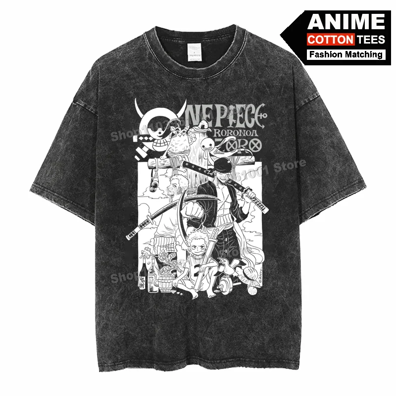 

Retro Street Styl T Shirt Anime ONE PIECE - Roronoa Zoro Print Clothes Fashion Men Women Short Sleeve Cotton Loose Casual Tees