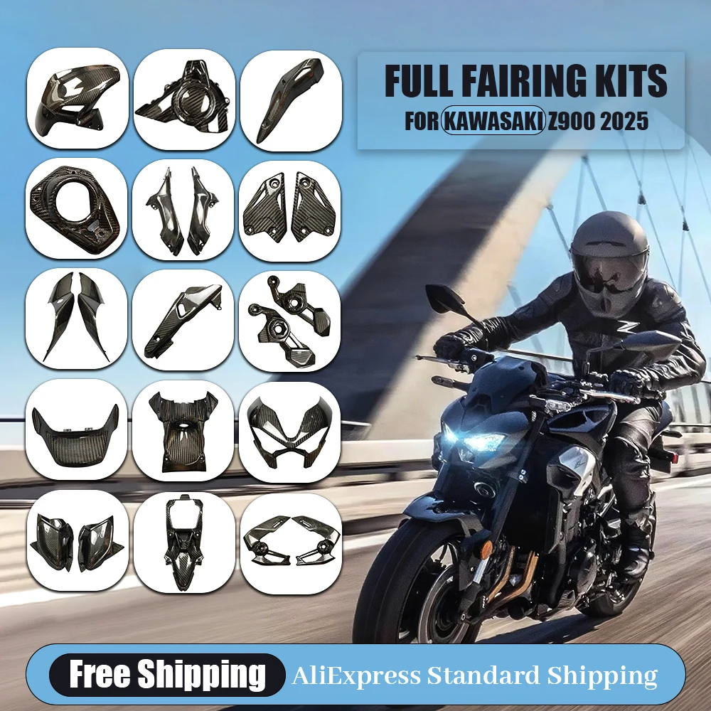 Vollständige Verkleidungs-Kits für Kawasaki Z900 Z 900 2025 + 100 % reine Kohlefaser-Gehäuse, Deflektor, trockenes Carbon, Motorradteile