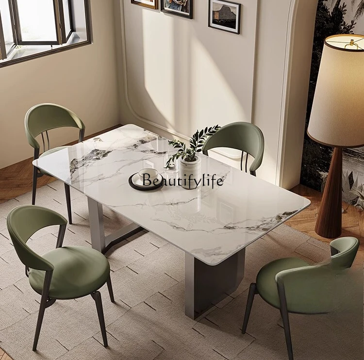 

Blue jadeite luxury stone dining table square Italian minimalist light luxury natural marble dining table