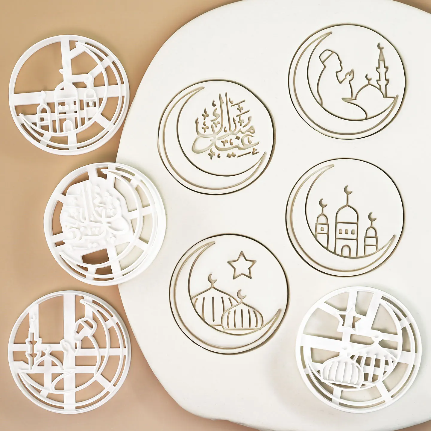 4 Stück Eid Mubarak Keksausstecher Eid ul-Fitr Keksstempel Neumond Stern Laterne Form Backwerkzeuge für Islamische Ramadan-Party