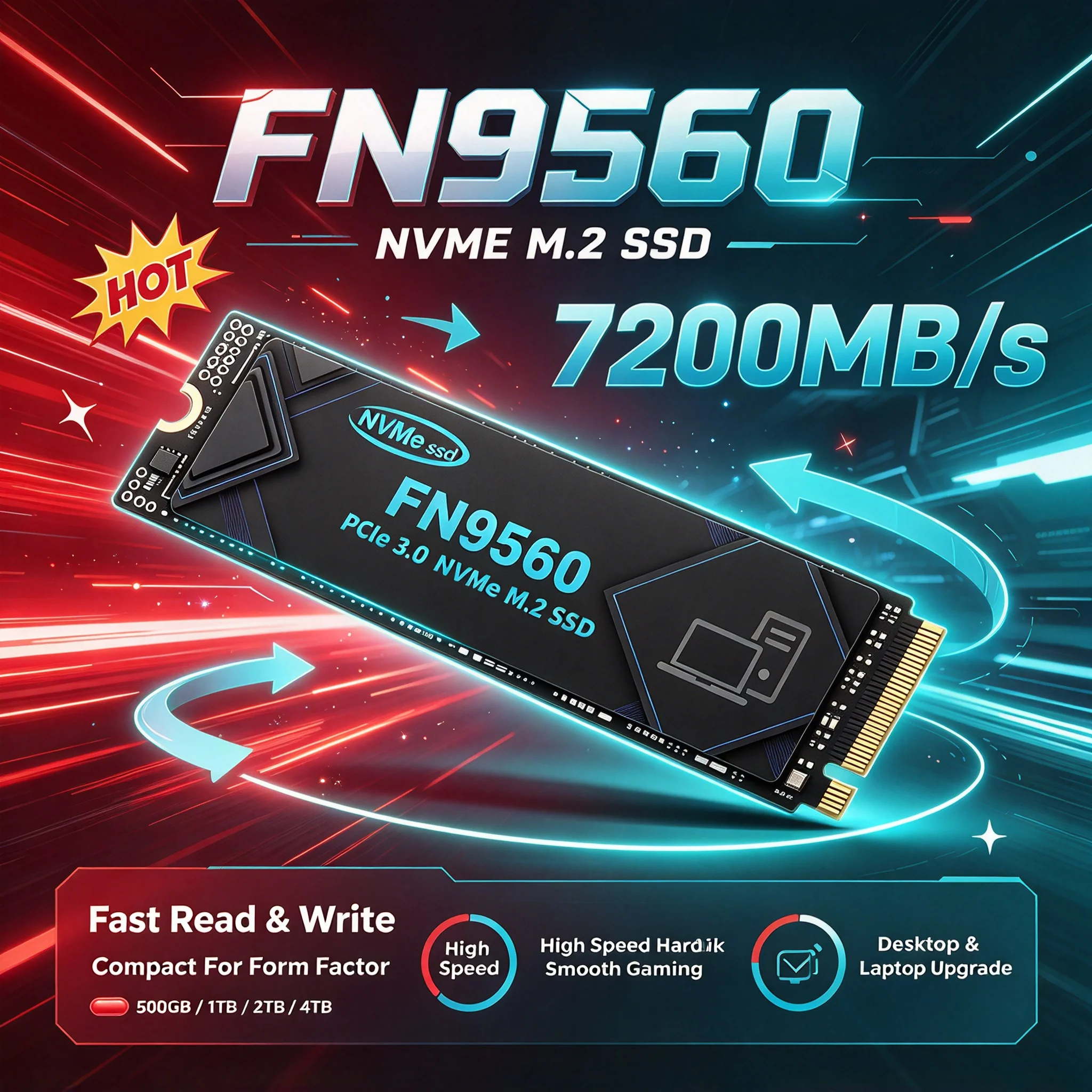 FN9560 PCIe NVMe M.2 2280 Solid State Drive 500GB 1TB 2TB 4TB Superior Rapid Speed for Smooth Gaming and Professional Work Appli