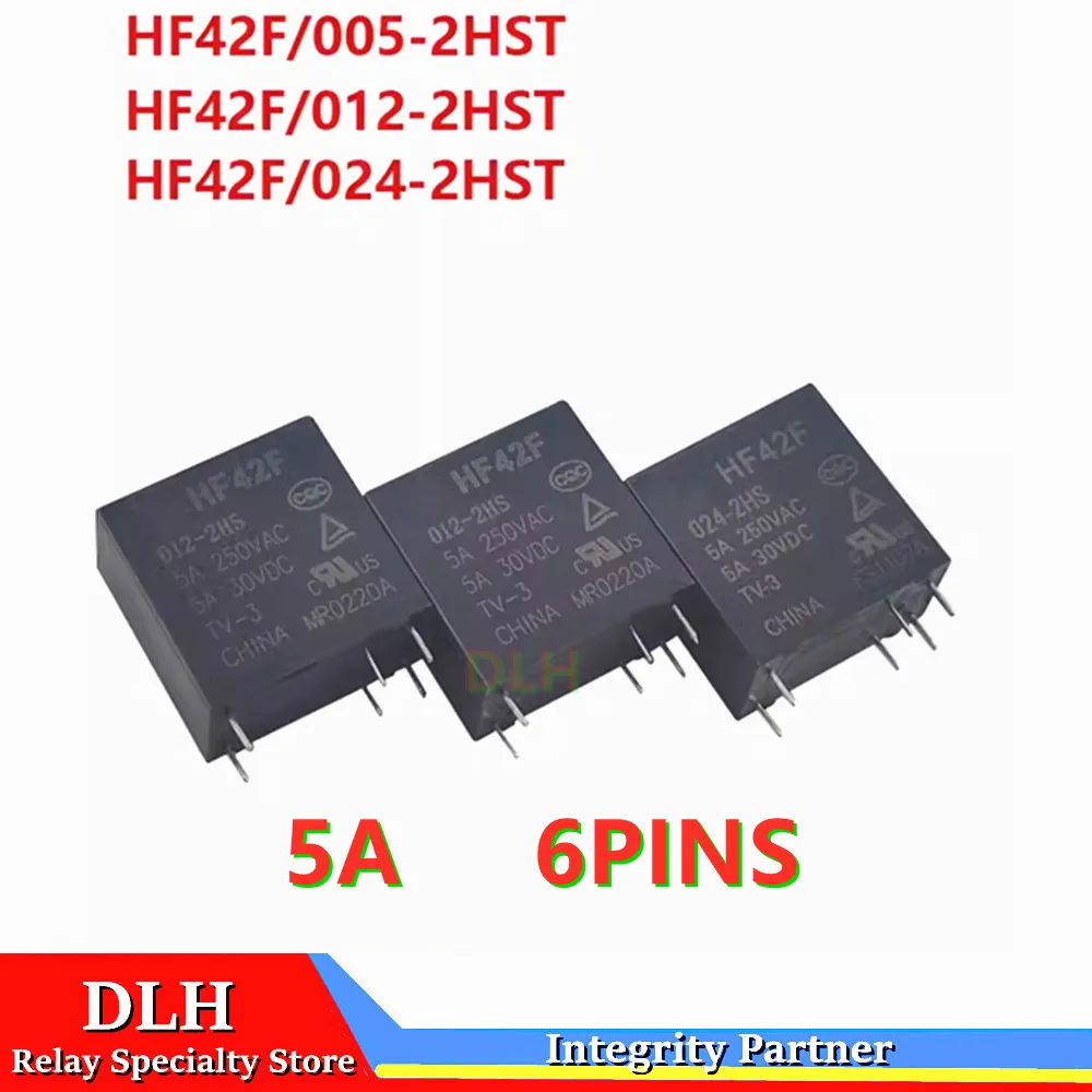 Free shipping (10pieces/lot)Original New JZC-42F HF42F HF42F-005-2HS HF42F-012-2HS HF42F-024-2HS 6PINS 5A 5 12 24VDC Power Relay