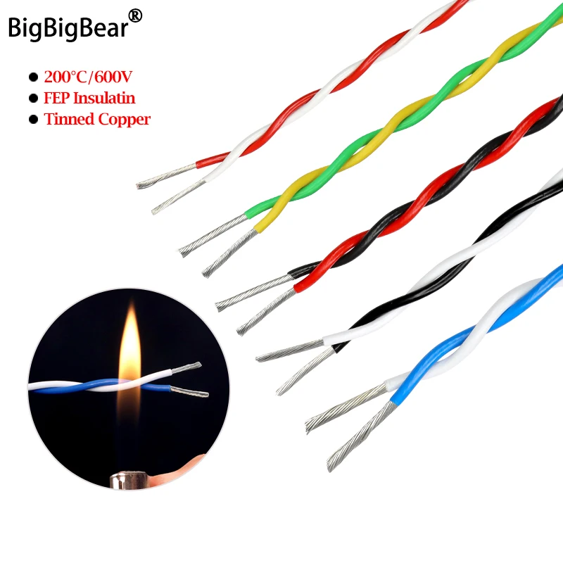 

1~20m PTFE Wire AFS200 Twisted Pair 26/25/24/22/20/18/17/15/13 AWG High Temperature FEP Insulation Tinned Copper Electric Cable