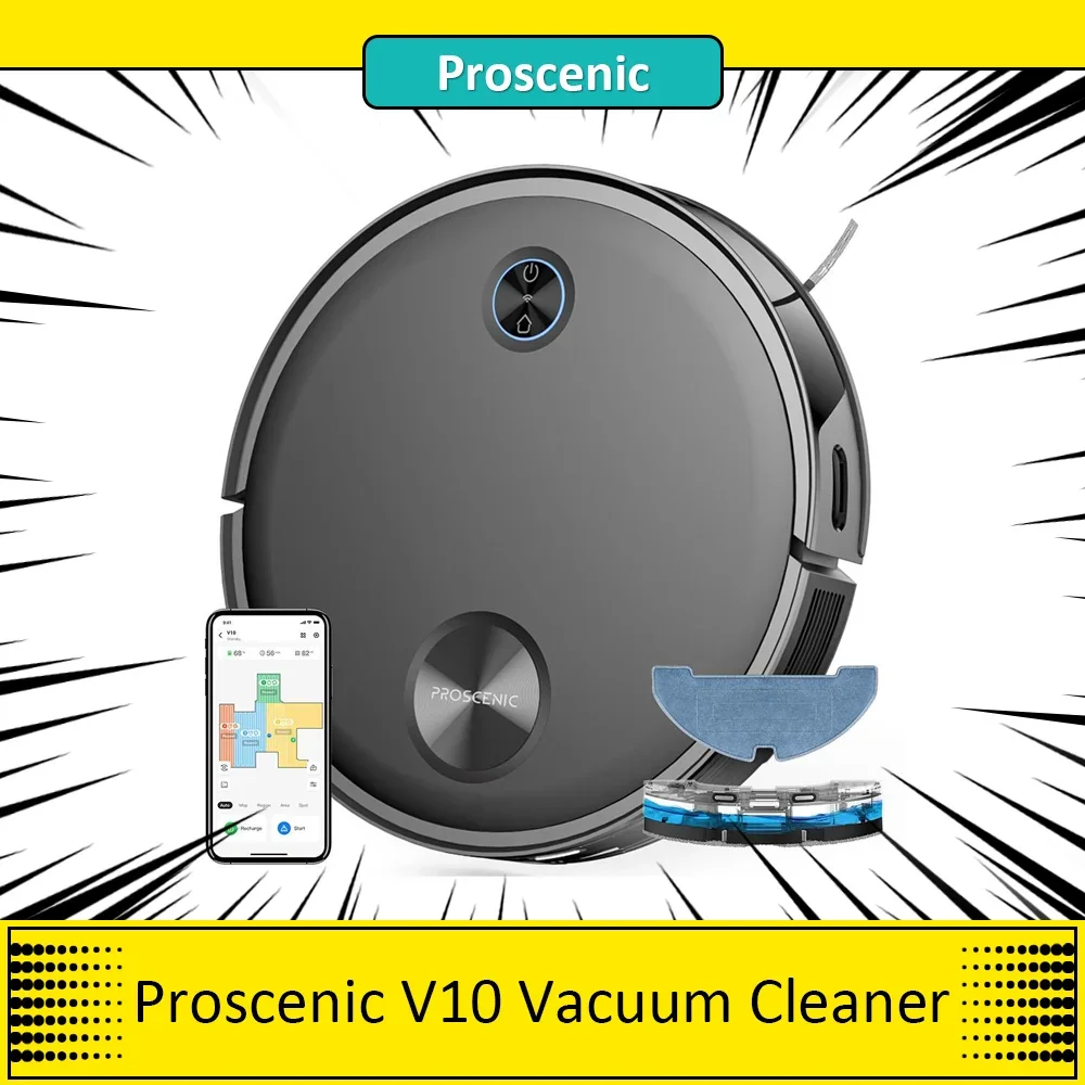 Proscenic V10 Robotic Vacuum Cleaner, Floor Mopping, 3000Pa Home Appliance 120Mins Runtime, Smart APP Control Deep Clean