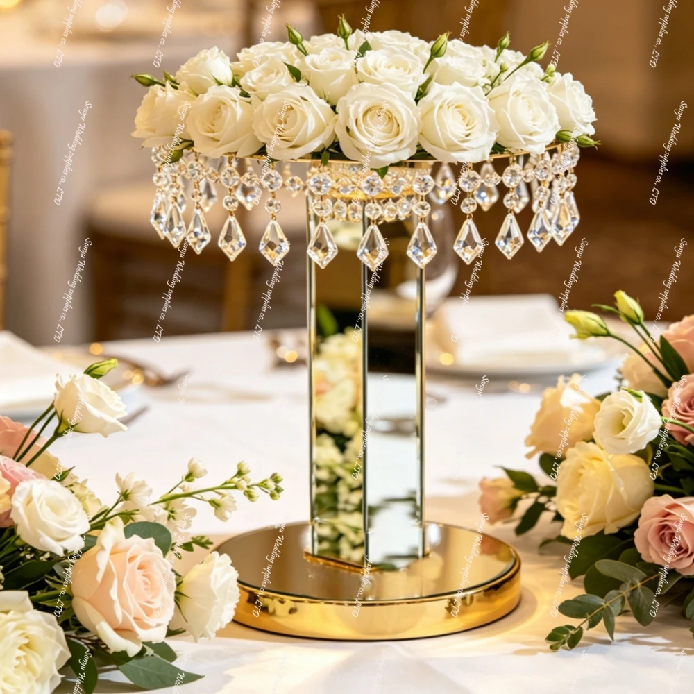 

3-10pcs)2-120cm)Wedding acrylic bead mirror Centerpiece Stands shinny Gold Crystal Flower Stand Wedding Table Centerpiece