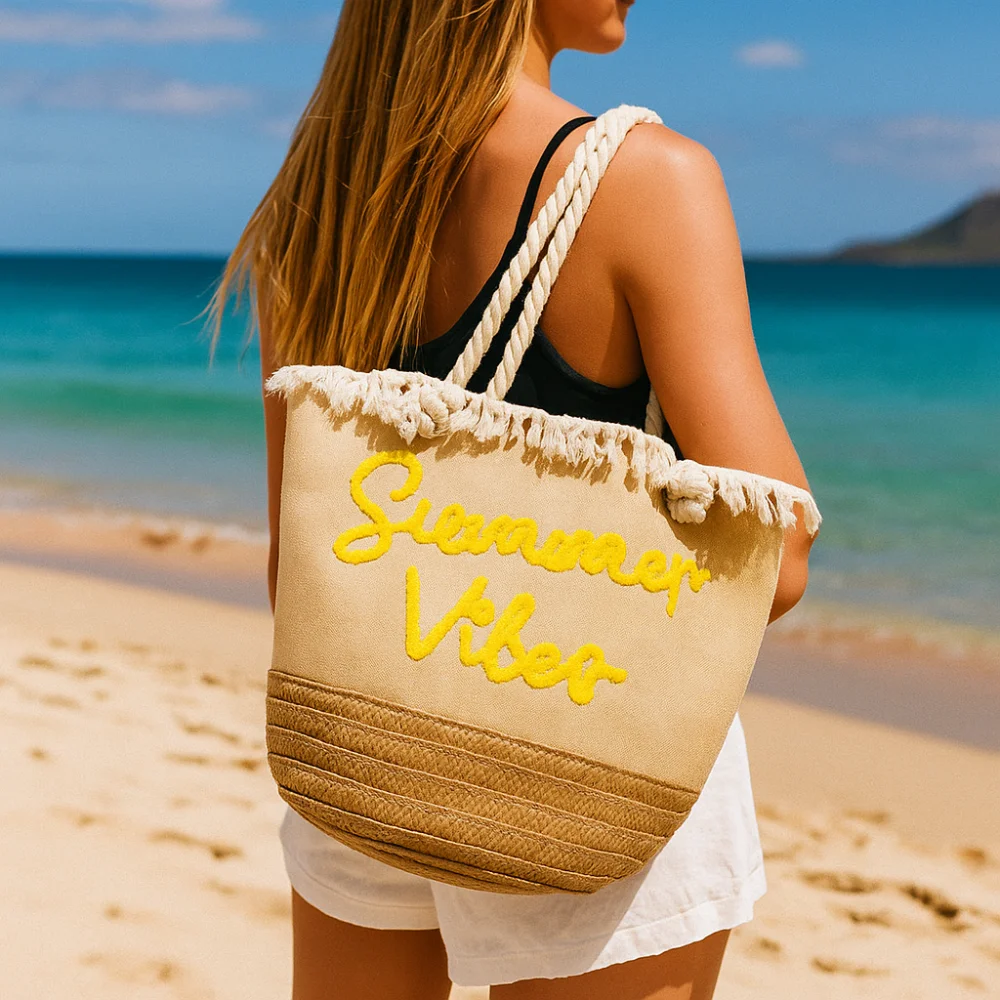 

Trendy Stripes Straw Woven Handbag Large Capacity Soft Beach Weave Tote Bag Canvas Fashion Sundries Storage Bag Female