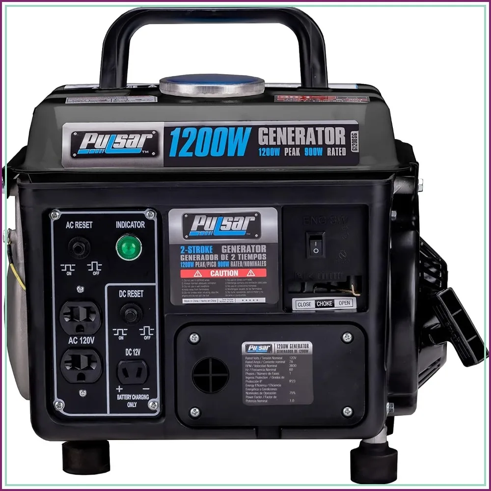 Pulsar G1200SG 1200W Gas Portable Generator with Carrying Handle, Black/Gray