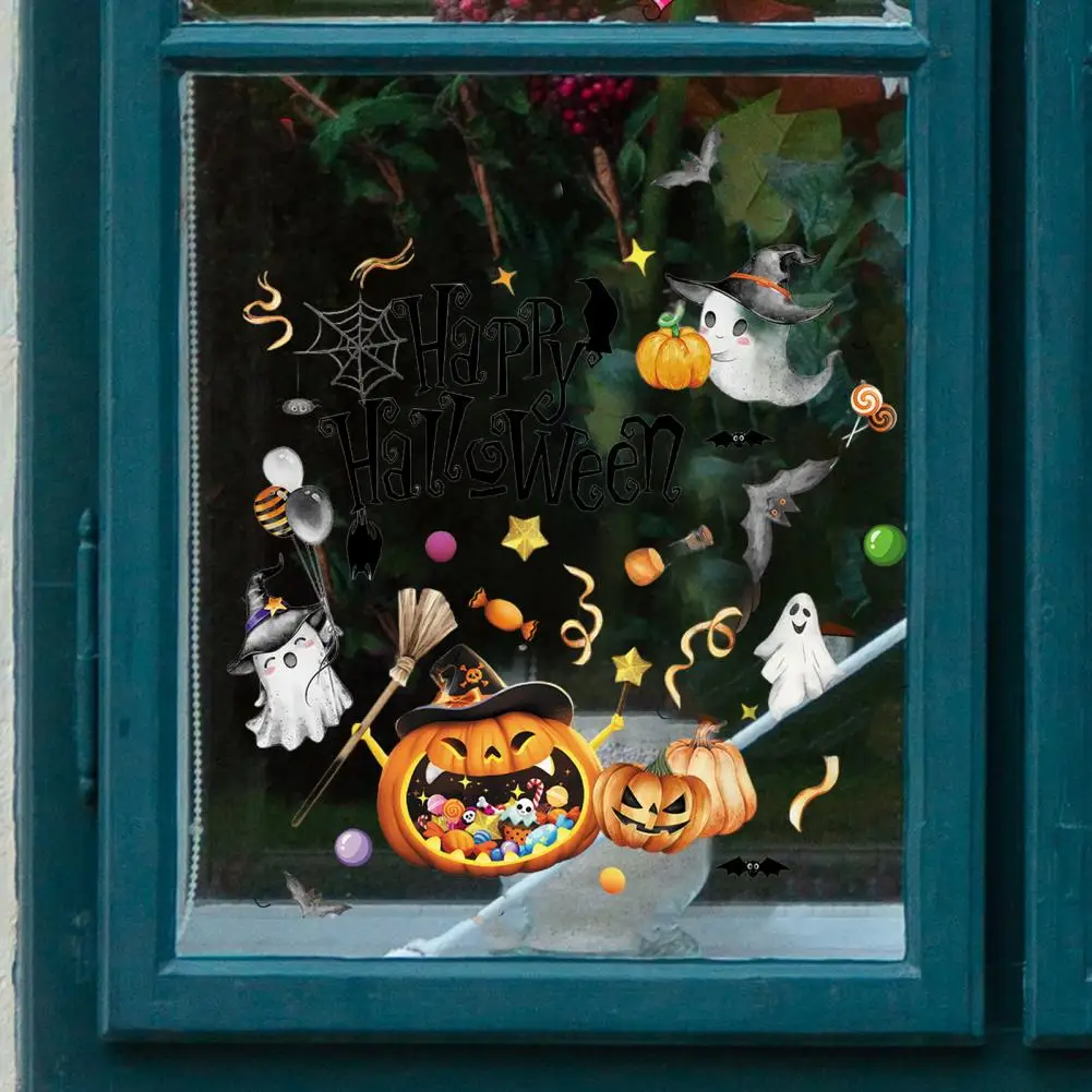 Humid Environment Window Stickers Pvc Window Decals Spooky Halloween Window Clings Pumpkin Ghost Bat Decorations for Home Office