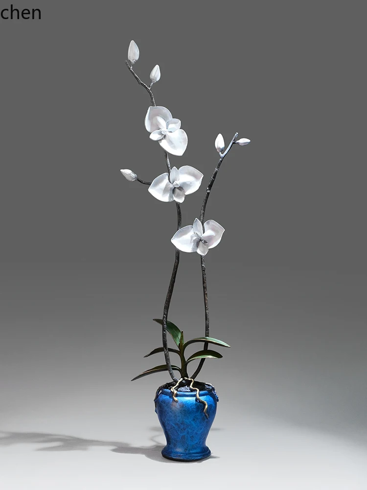 

HTT All Brass Orchid Ornament Bronze Crafts New Chinese Modern Living Room Vertical Decoration