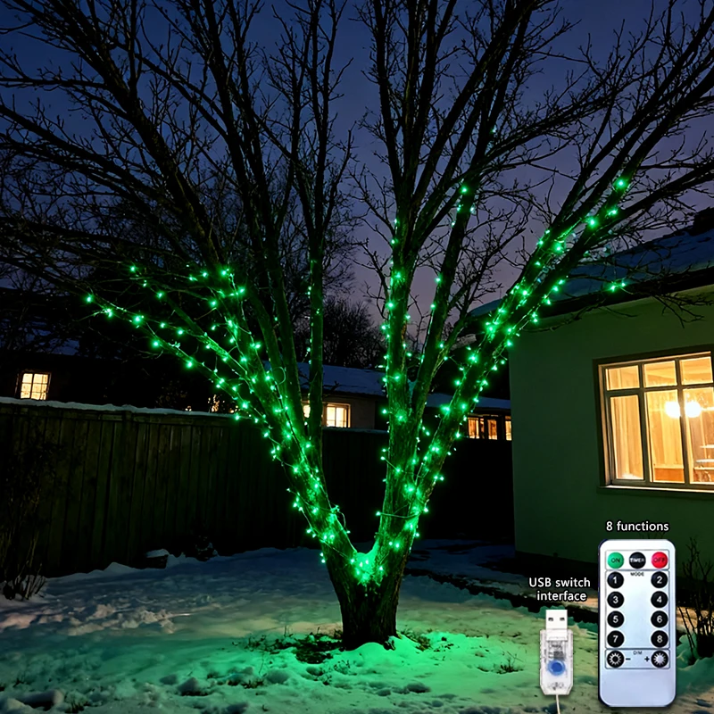 1pc 5m 10m 15m Remote Control Green Light USB Plug-in Firework Atmosphere String Lights, Garden Lawn Lighting Strip, Holiday Hom