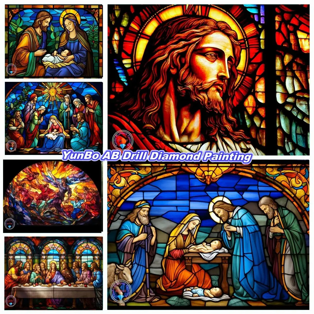 

Stained Glass Virgin of Guadalupe DIY AB Diamond Painting Mosaic Last Supper Nativity Cross Stitch Rhinestones Craft Home Decor