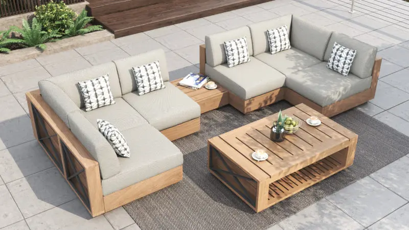 & China Factory Wholesale Villa Outdoor Leisure Teak Sun Sofa Set Wooden Waterproof Sofa