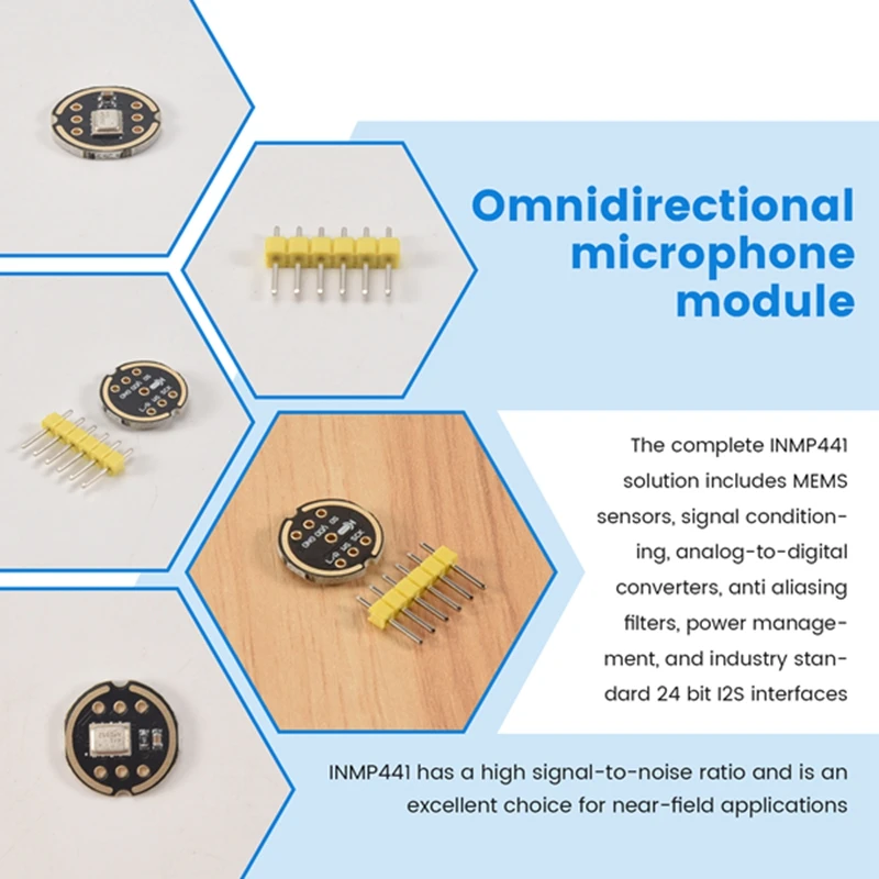 5Pcs INMP441 Omnidirectional Microphone Module MEMS High Precision Low Power I2S Interface Support ESP32