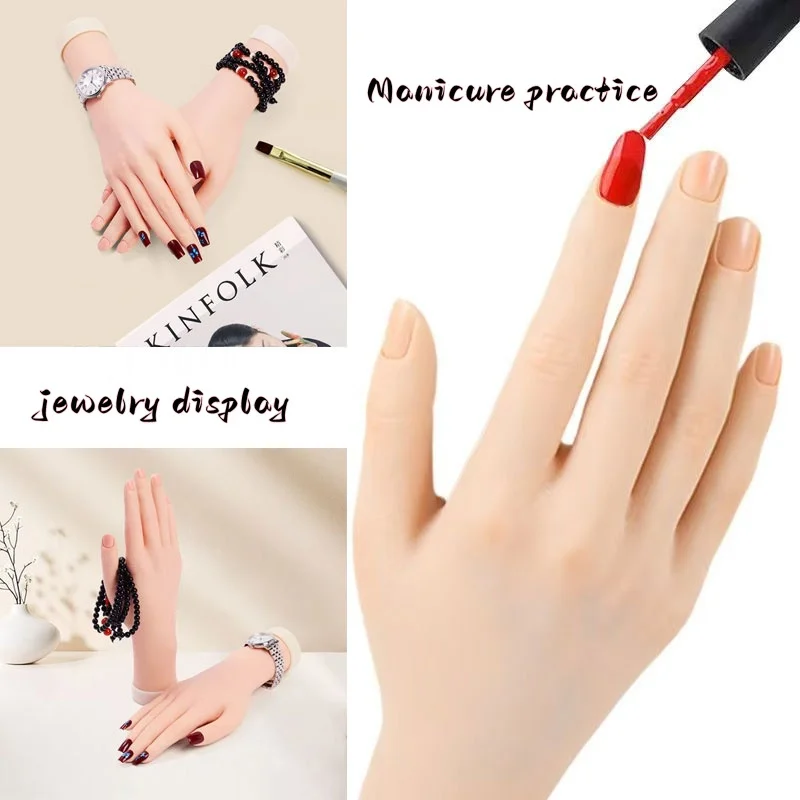 Beginnende nageloefening Fake Hand Simulatie Zachte siliconen Buigbare nagels Art Training Druk op nagels Sieraden Display Manicure Tool