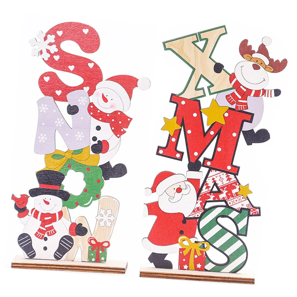 

2Pcs Christmas Wood Table Sign Xmas Desktop Centerpiece Decoration Holiday Party Supplies Christmas Table Decoration Sign
