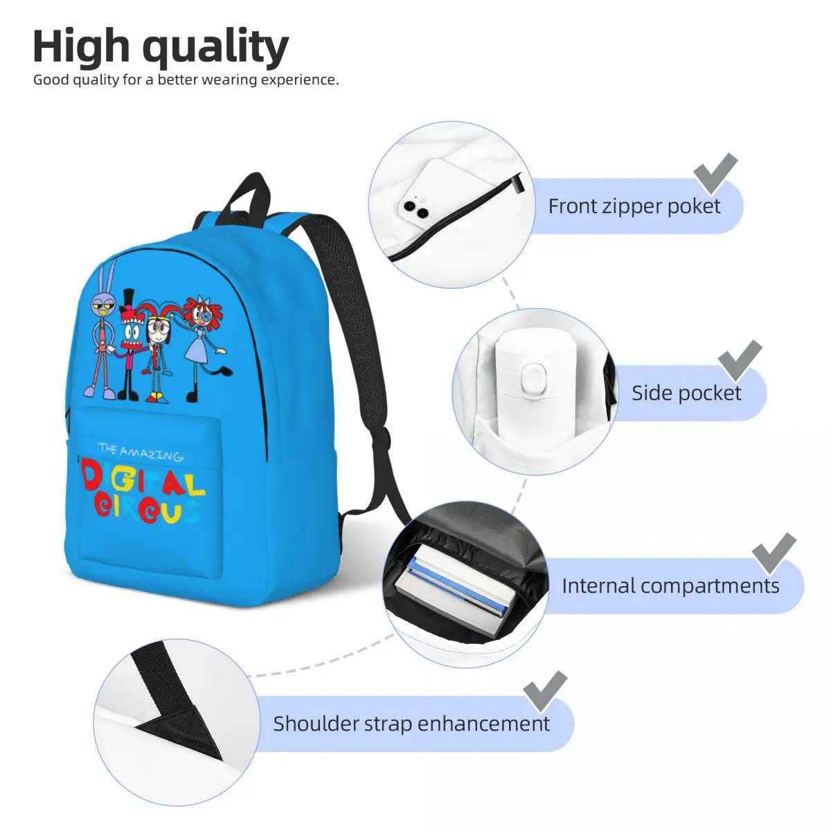 The Amazing Digital Circus Backpack for Kindergarten Primary School Student Pomni Jax Bookbag Boy Girl Kids Daypack Hiking