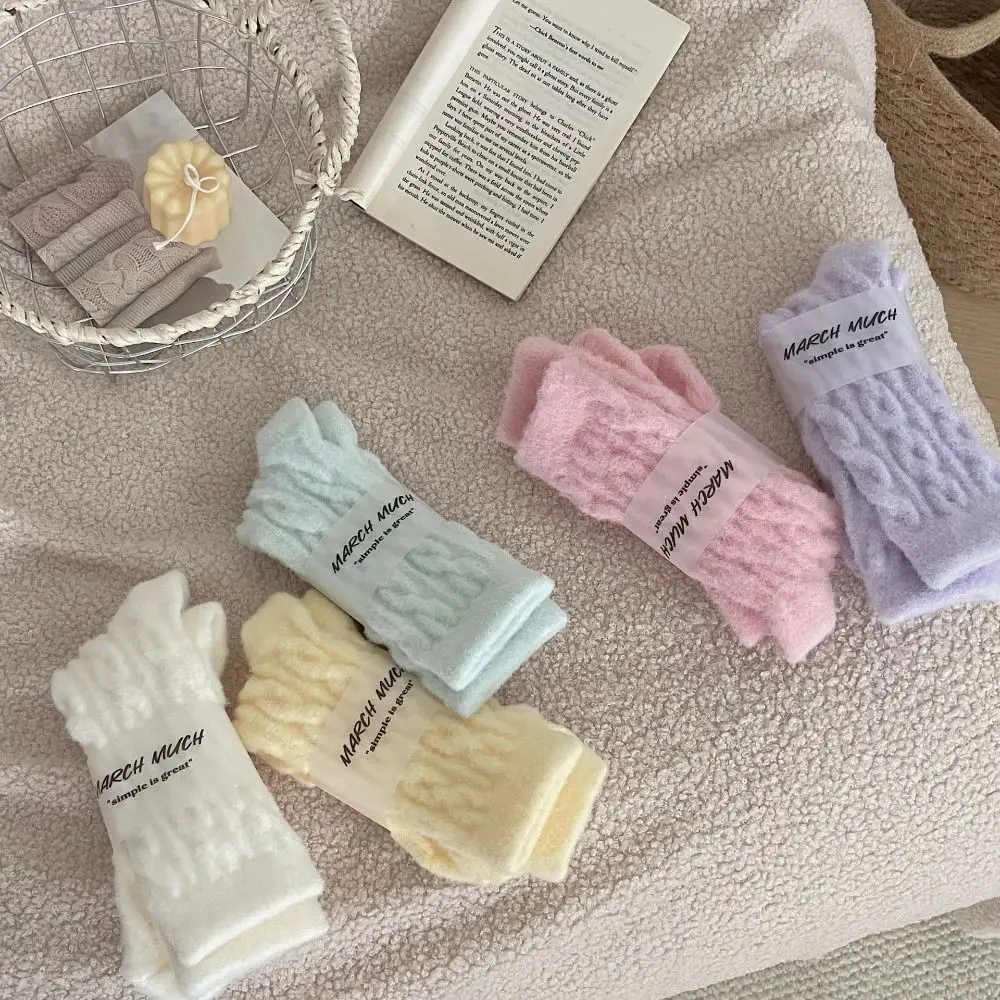 Thickened Winter Velvet Socks Solid Color Soft Cotton Socks Warm Fluffy Fleece Socks Women