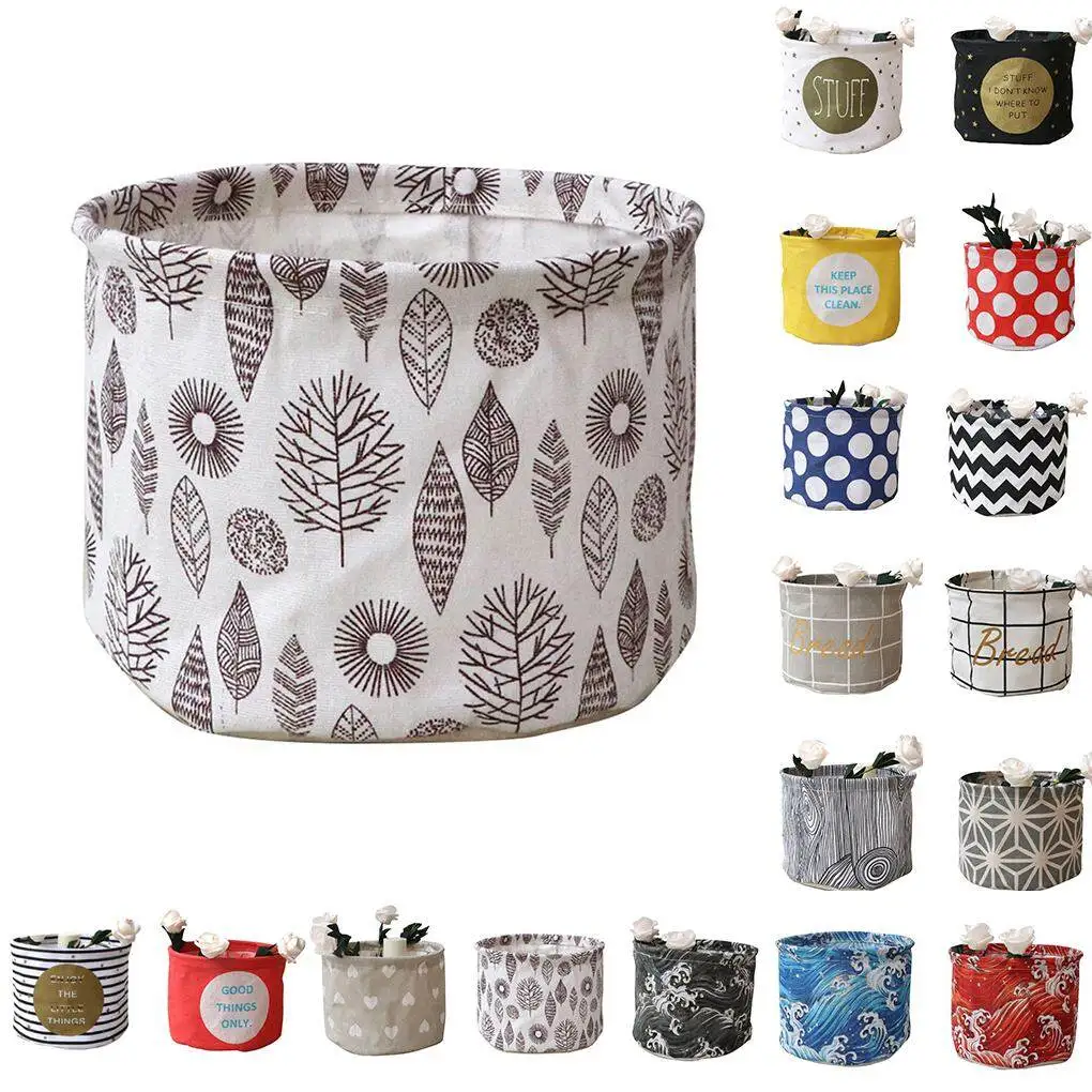 Cotton Linen Desktop Storage Basket Sundries Storage Box Desk Makeup Organizer Underwear Hoder  Type 1