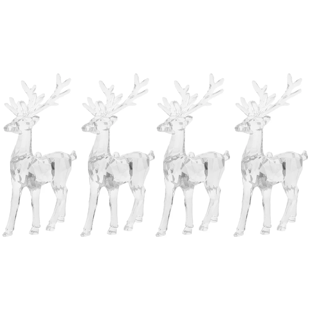 

4 Pcs Acrylic Transparent Small Reindeer Sculpture Figurine Tree Reindeer Home Christmas Decor naments Statue Christmas Decor