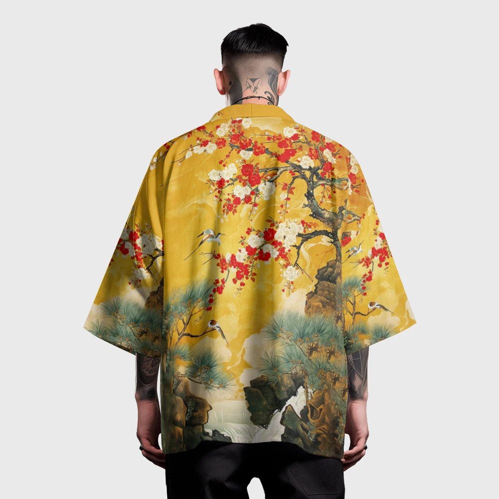 Kimono samurái de verano para hombre, ropa de calle Haori, Floral, elegante, Retro, Yukata, moda japonesa, cárdigan, bata, gran oferta