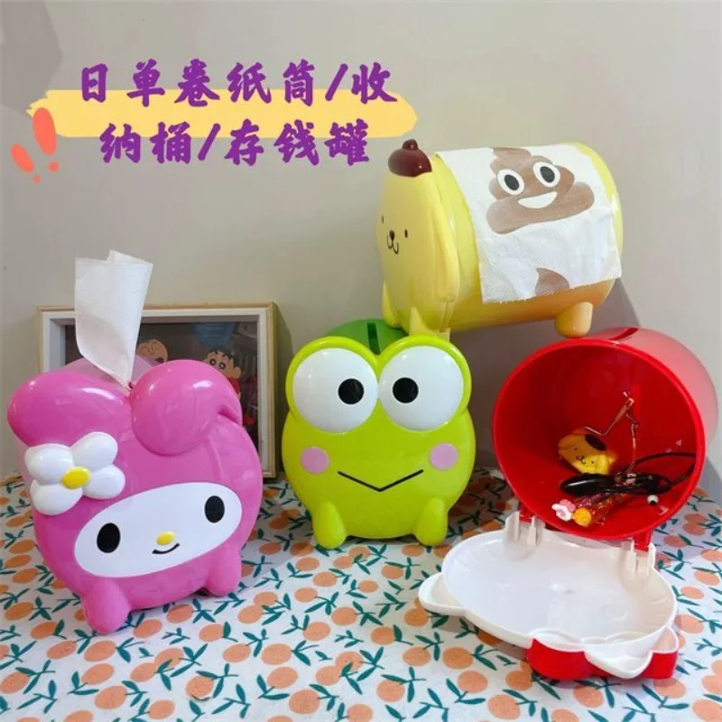 

Kawaii Sanrio Hello Kitty My Melody Keroppi Tissue Box Cartoon Cute Paper Towel Tube Small Change Storage Box Anime Figure Gift