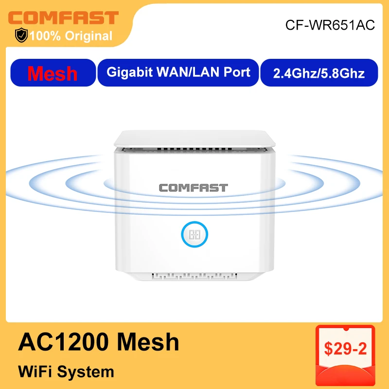 AC1200 Mesh WiFi Router 2.4&5Ghz Home Gigabit Mesh Router with 4*5dBi Antennas for Wireless Networking method strength coverage