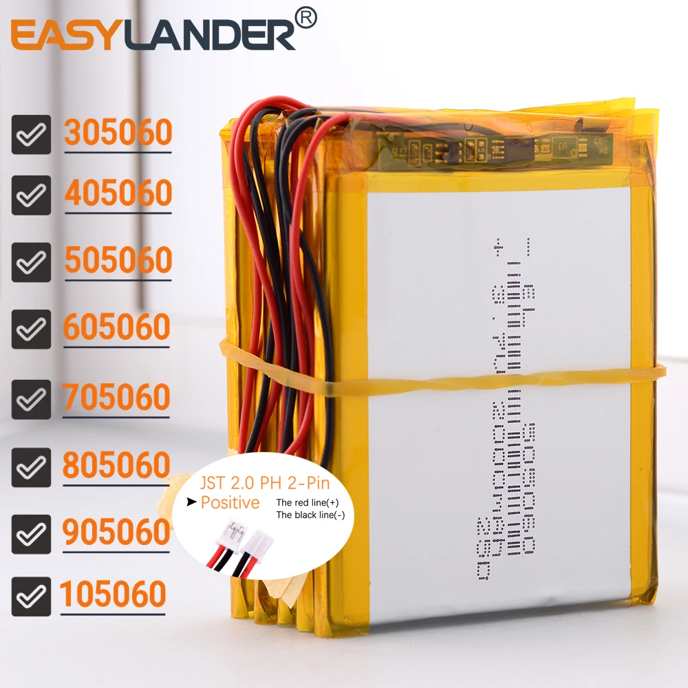 

JST2.0mm 2Pin 605060 3.7V 2500mAh Rechargeable li-Polymer Li-ion Battery 305060 405060 505060 705060 805060 905060 105060 125060