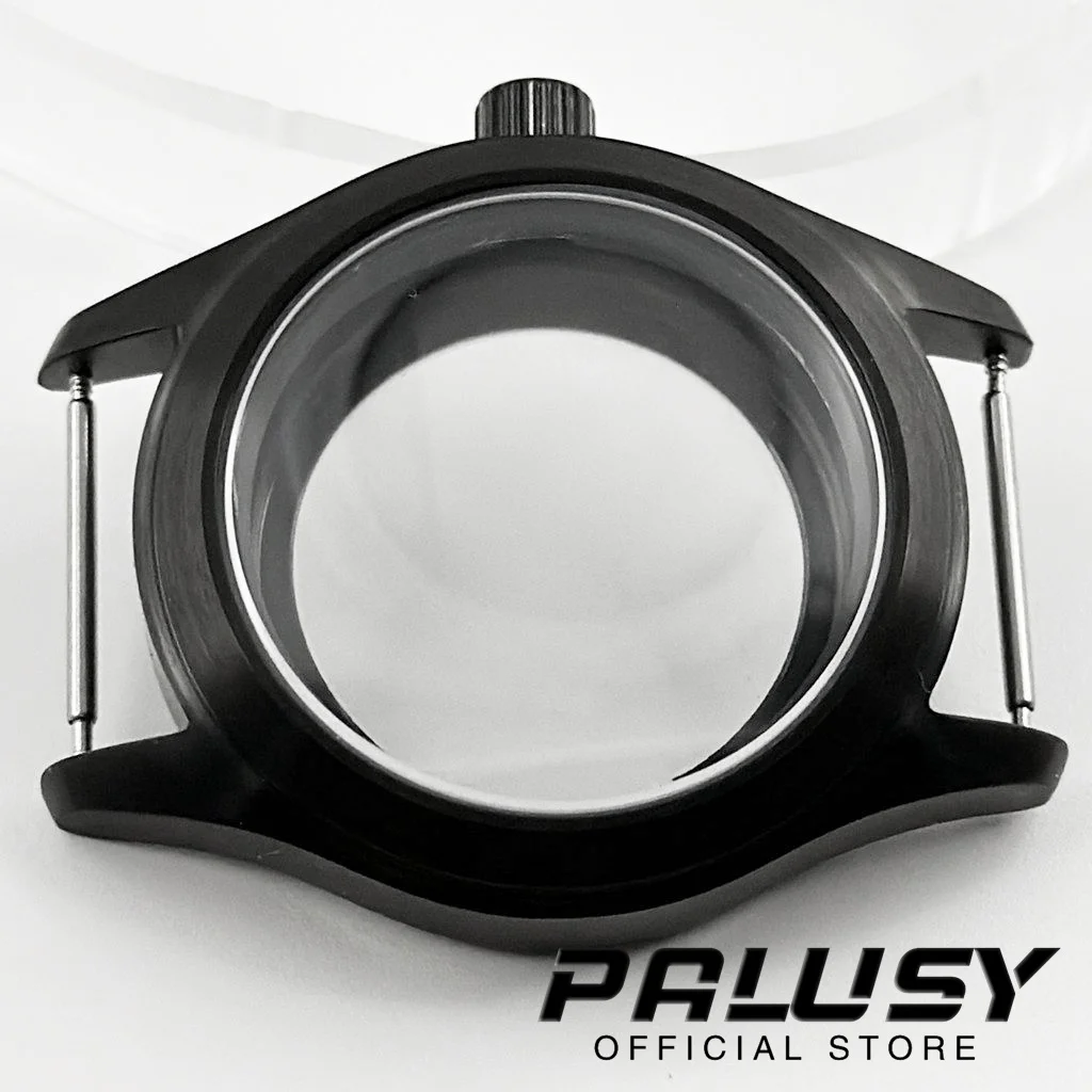 파일럿 36MM/39MM 블랙 사파이어 크리스탈 시계 케이스 NH34 NH35 NH36 NH38 ETA2824 무브먼트 용 패션 비즈니스 블랙 가죽 스트랩