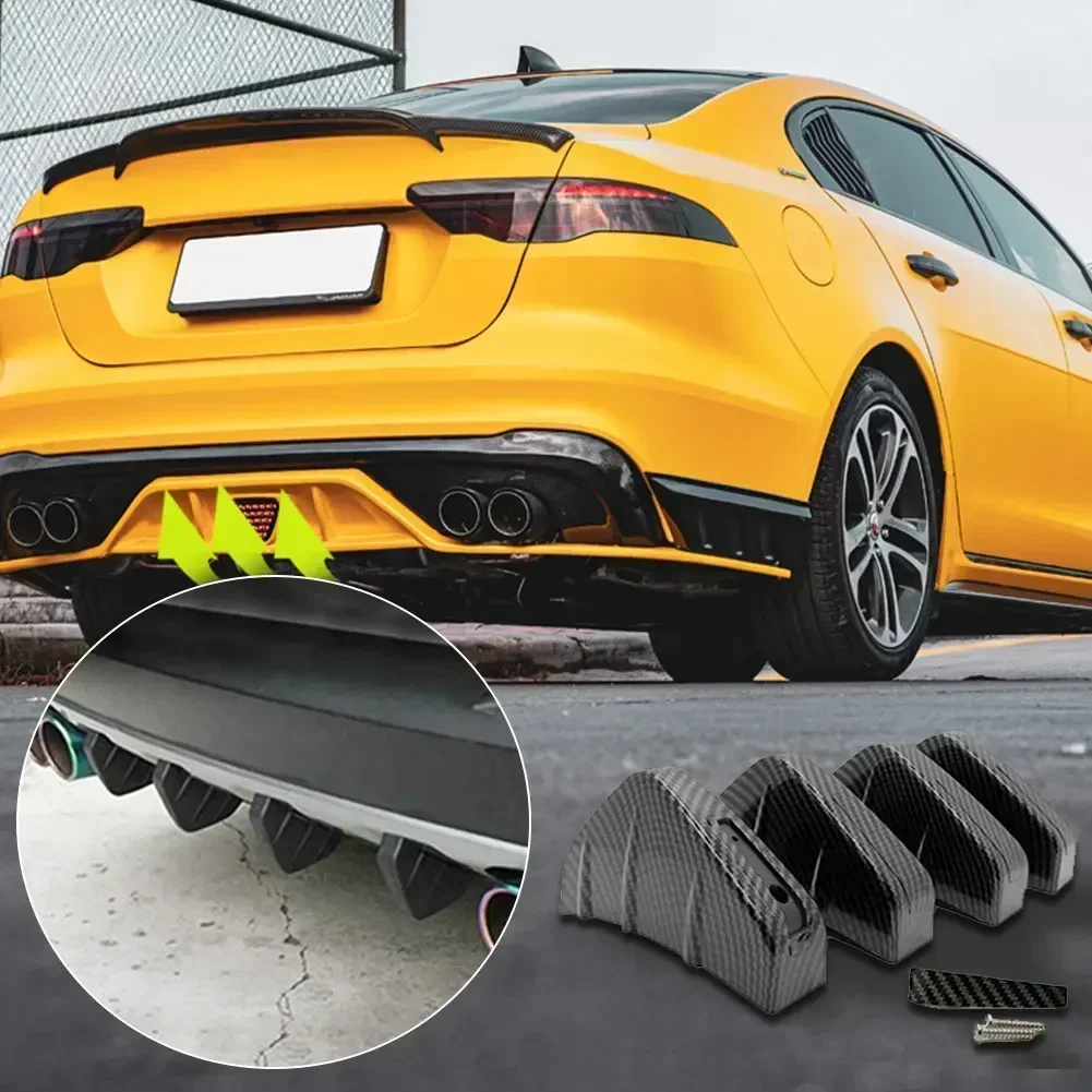

Carbon Fiber Car Modified Rear Bumper Diffuser Spoiler Black＆Red ABS Rear Bumper Lip Diffuser Anti-collision Universal 4pcs