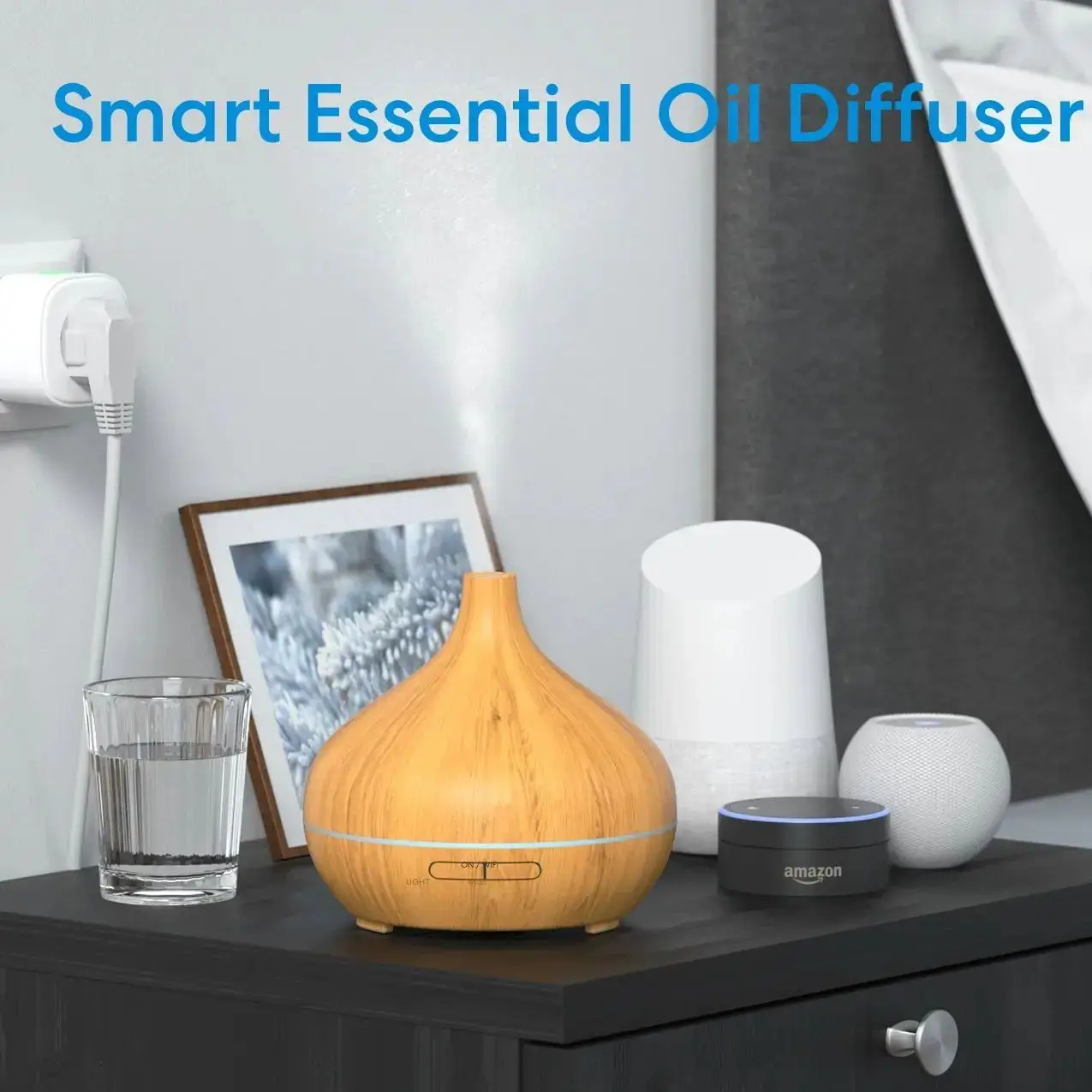 Meross-difusor de aceite esencial de madera, Control de voz inteligente con humidificador de aire, WiFi, para dormitorio, plantas domésticas,