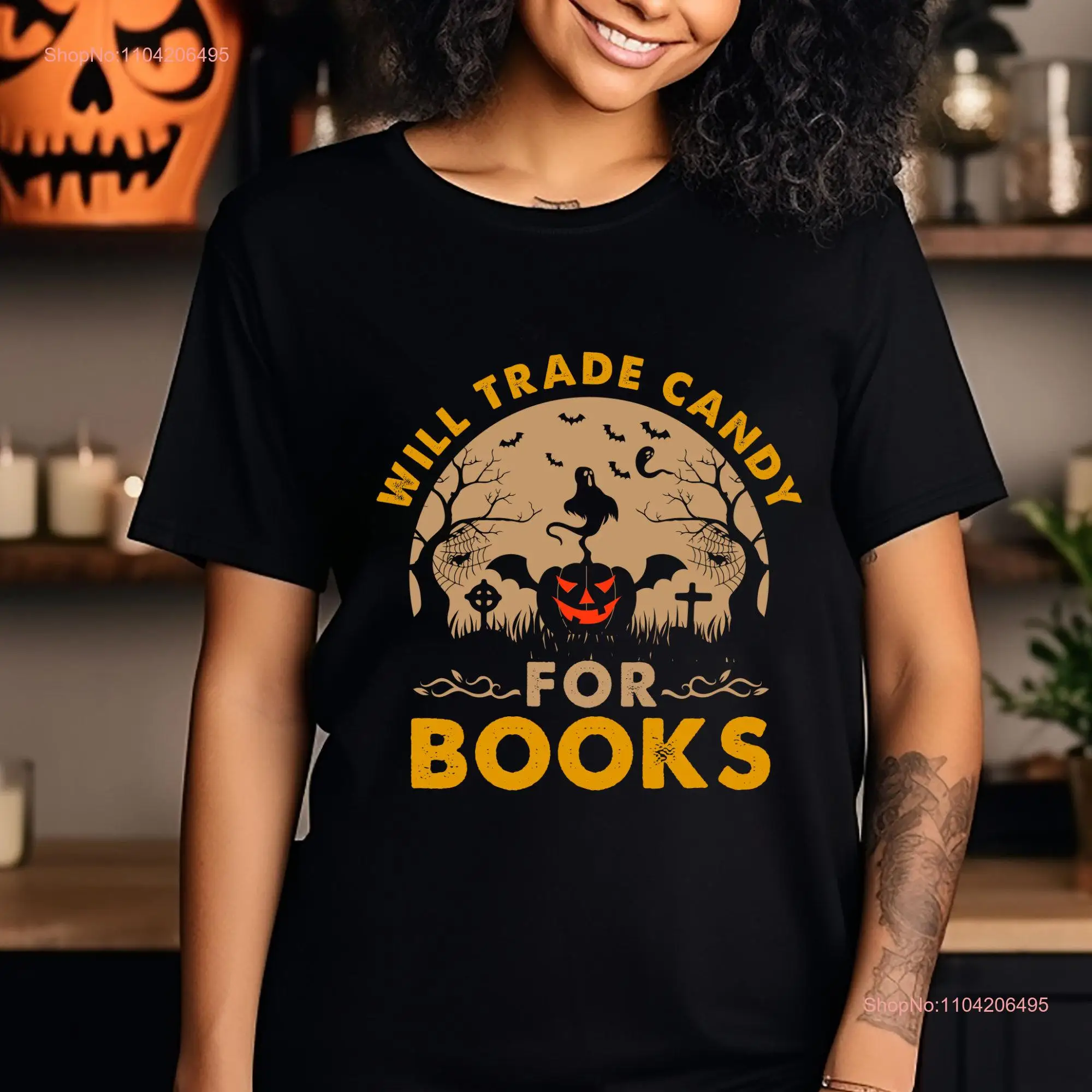 Will Trade Candy For Books T Shirt Halloween Party NighT Costume Matching Couple long or short sleeves