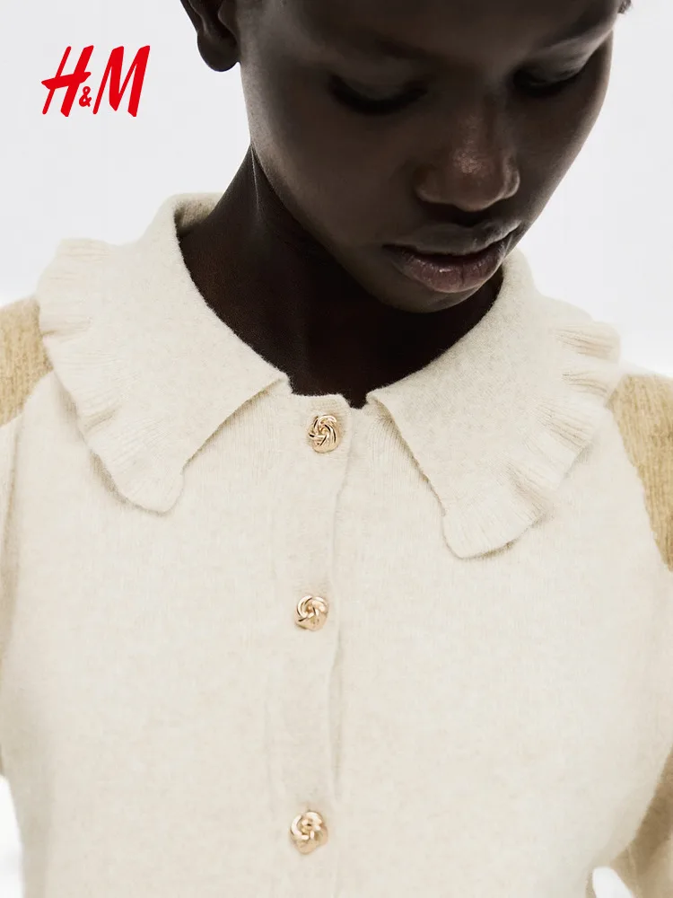 H&M Cardigan aperto lavorato a maglia da donna invernale con colletto casual vestibilità ampia poliestere acrilico nylon misto lana dettaglio bottoni