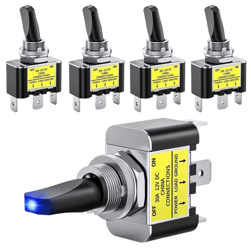 

【A08I】LED Toggle Switch On Off LED Car Toggle Switch 12V 30A Blue LED Lighted Metal Switch
