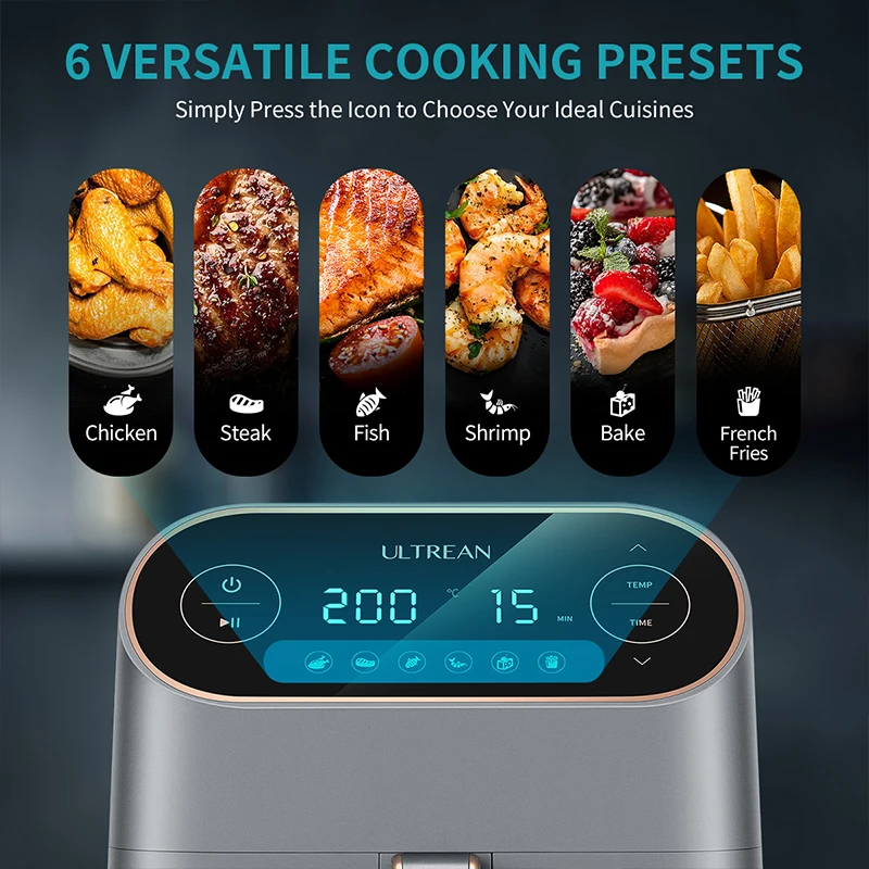 Ultrean 8.5l Lucht Friteuse Elektrische Friteuse Oven Olieloos Fornuis Met Lcd Touch Control En Anti-Aanbakmand Grote Familie Maat 1750W