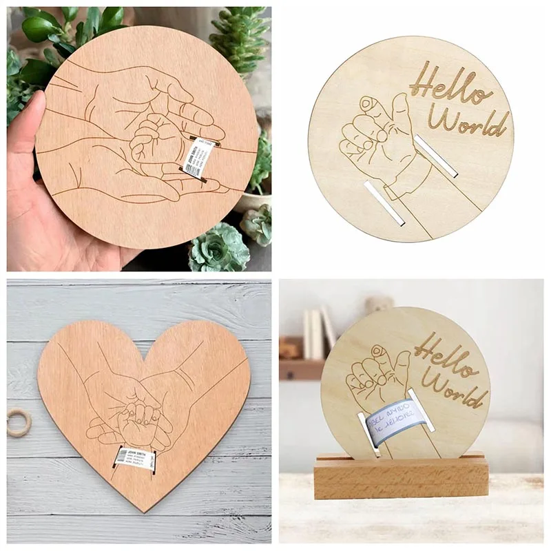 Newborn Birth Wristband Hospital Wooden Engraved Keepsake Holder Personalized Baby Gift Memorial Living Room Desk Decoration