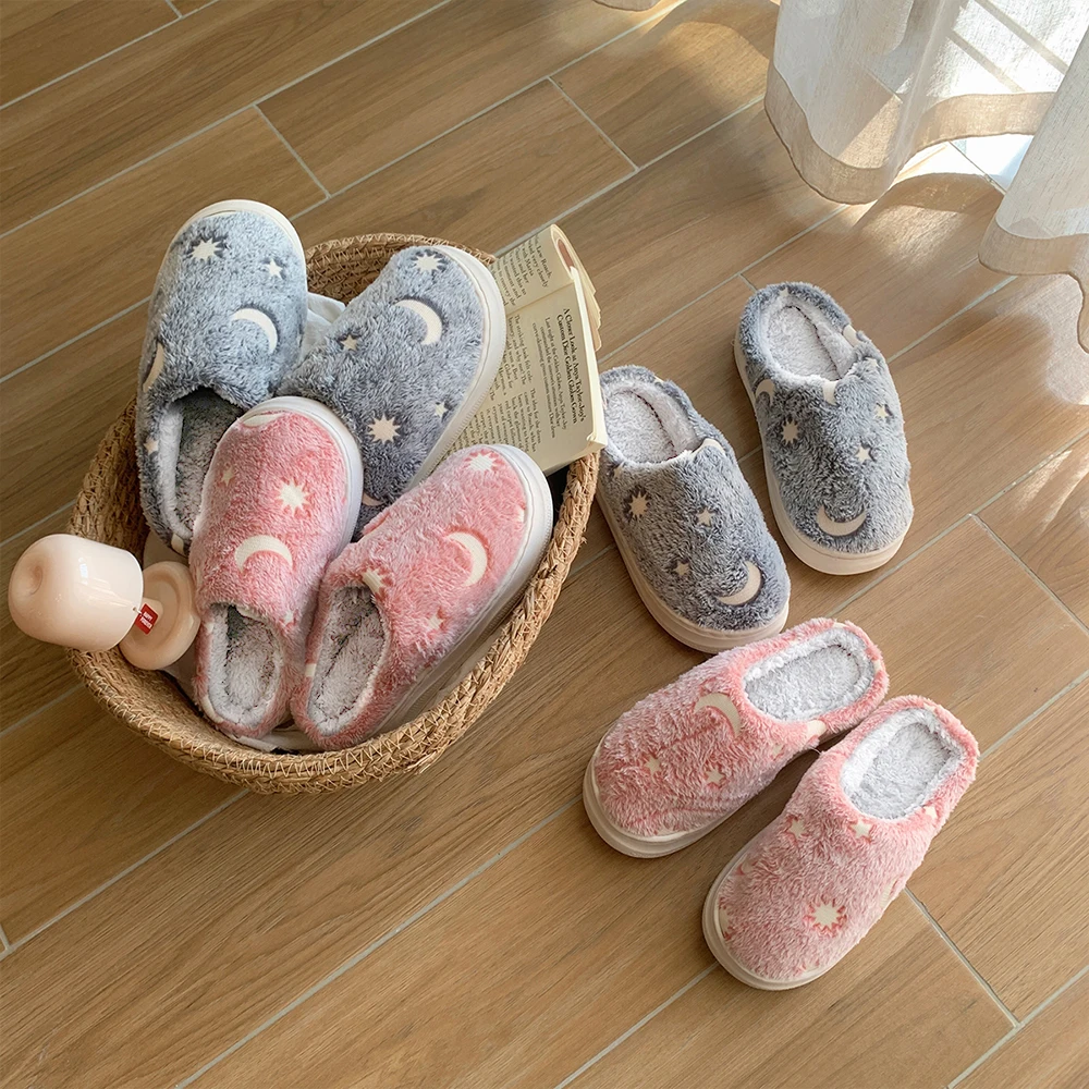 ZHIDA Cute Pattern Women's Fluffy Slippers Indoor Closed Toe Warm Couple Slippers Woman Non-slip Flat Heel Fur Home Slides Shoes