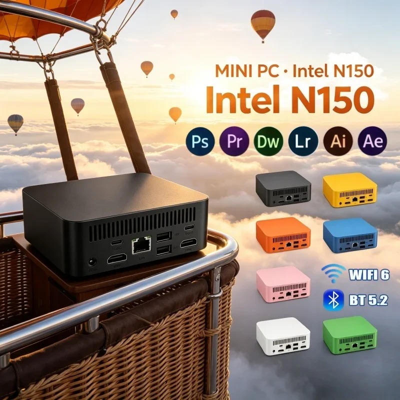 

Compact Low Noise Mini Desktop PC N150 Processor Win11 16GB RAM Optional 2TBSSD WiFi 6 Bluetooth 5.2 4K UHD Home Office Computer