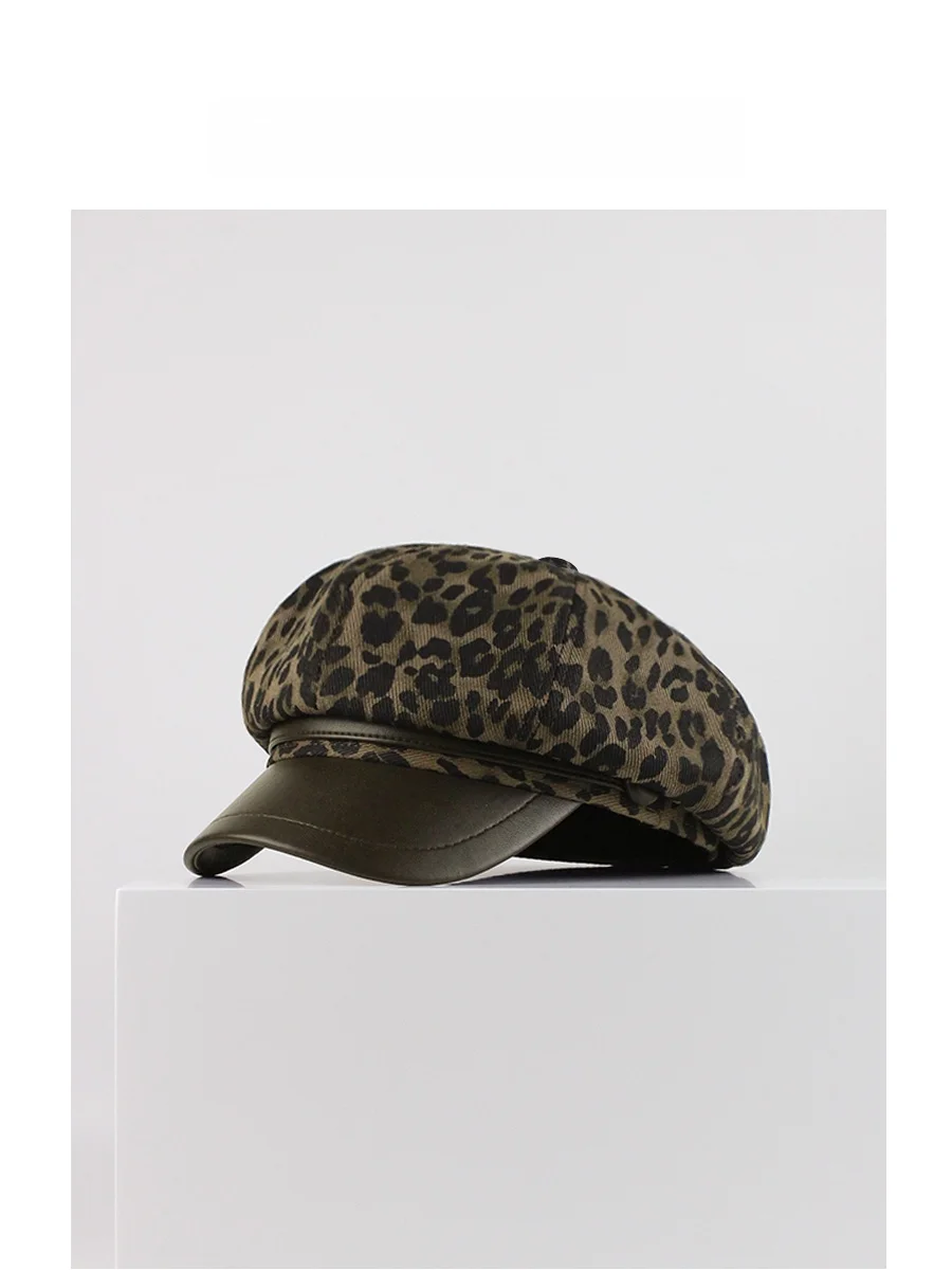 fetsbuy-casquette-octogonale-style-americain-retro-imprime-leopard-adaptee-aux-visages-ronds-casquette-de-journaliste-beret-a-visiere-courbee-amincissant-le-visage