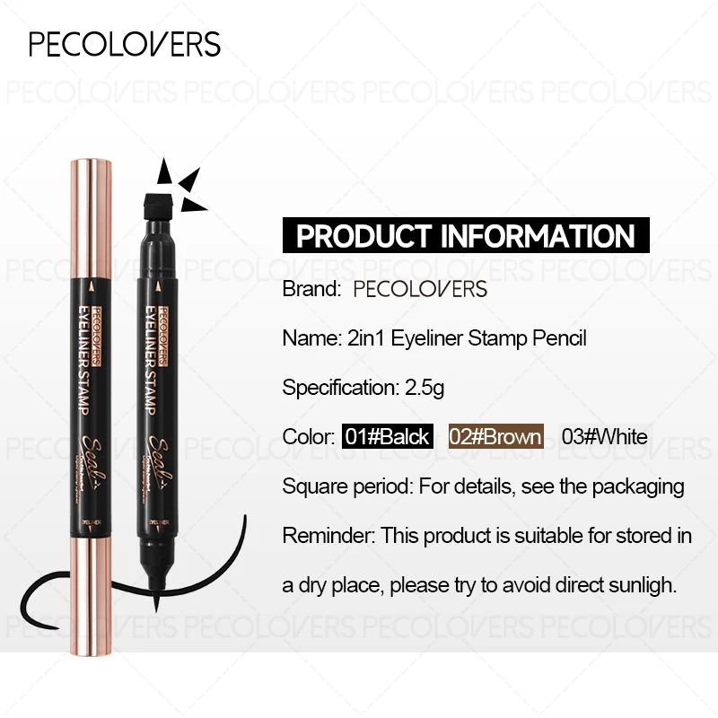 1PC 2 in1 Stamp Liquid Eyeliner Pencil Water Proof Fast Dry Double-ended Black Seal Eye Liner Pen Make Up for Women Cosmetics