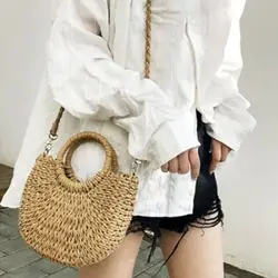 Summer Handmade Bags for Women Beach Weaving Ladies Straw Bag Wrapped Beach Bag Moon shaped Top Handle Handbags Totes