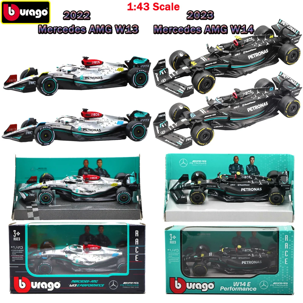 

Модель гоночного автомобиля Bburago 1/43 2022 F1 2023 F1 Mercedes AMG Team W13 W14, Модель гоночного автомобиля из сплава под давлением, Коллекционная модель гоночного автомобиля, подарок для взрослых