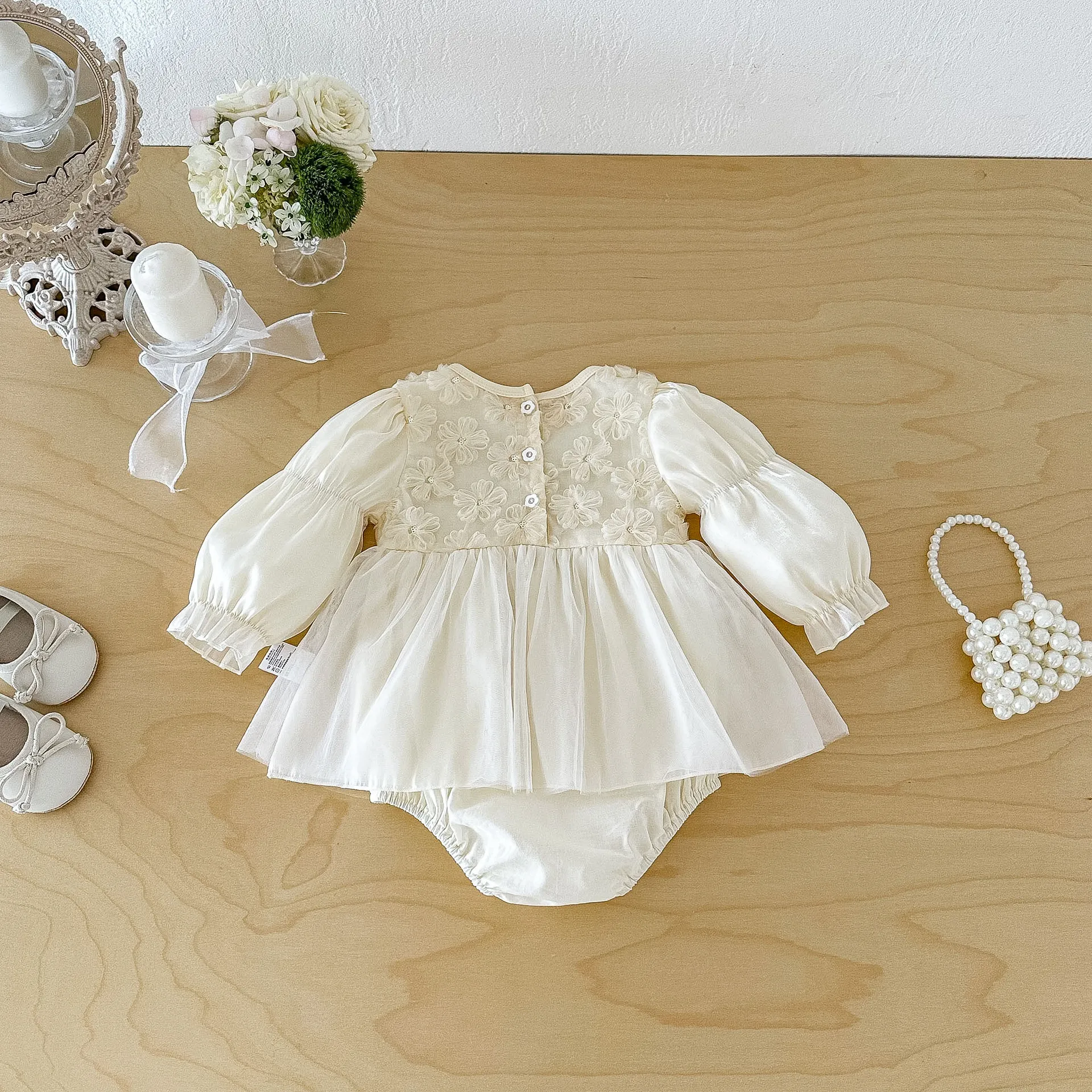 New Infant Girls long Sleeve Lantern Sleeve Bow Romper ,  Newborn Princess Kids Cute Party Birthday Clothes   0-2 T