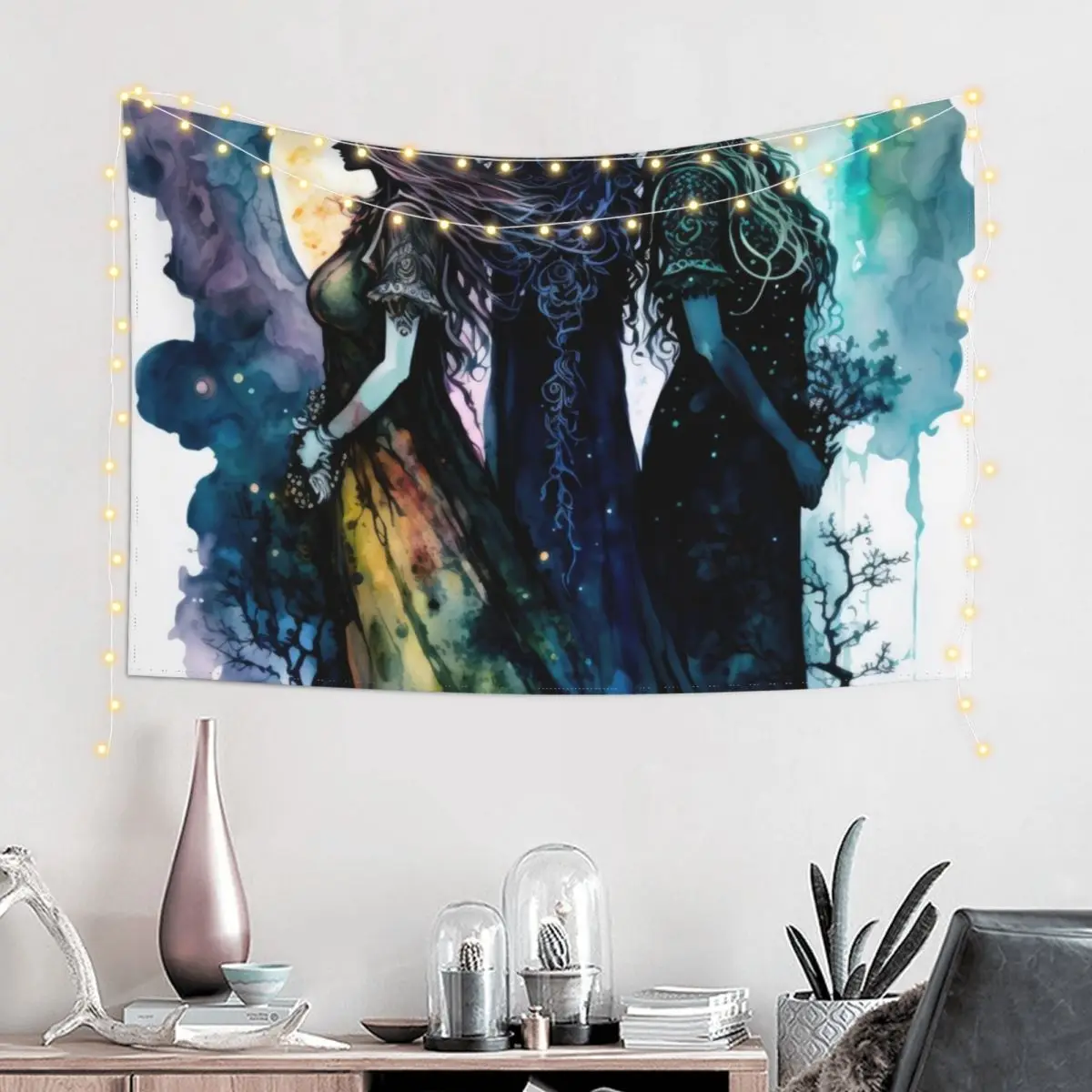 Triple Moon Goddess, Witchy Dark Art Tapestry Aesthetic Decoration Home Decorating Tapestry