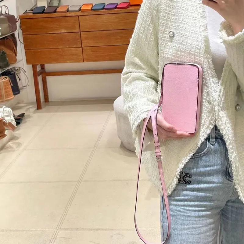 Brand Design Luxury High Quality Genuine Leather Women\'s Mobile Phone Bags 2024 Fashion Lady Shoulder Crossbody Small Square Bag