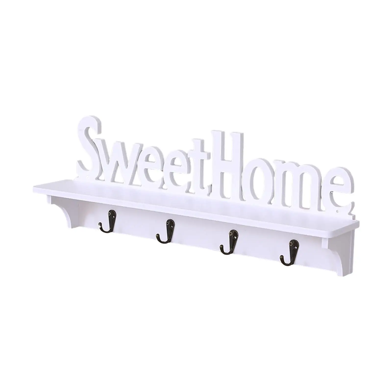 Floating Wall Shelf Thick Stylish with 4 Hooks for Living Room Toilet Office