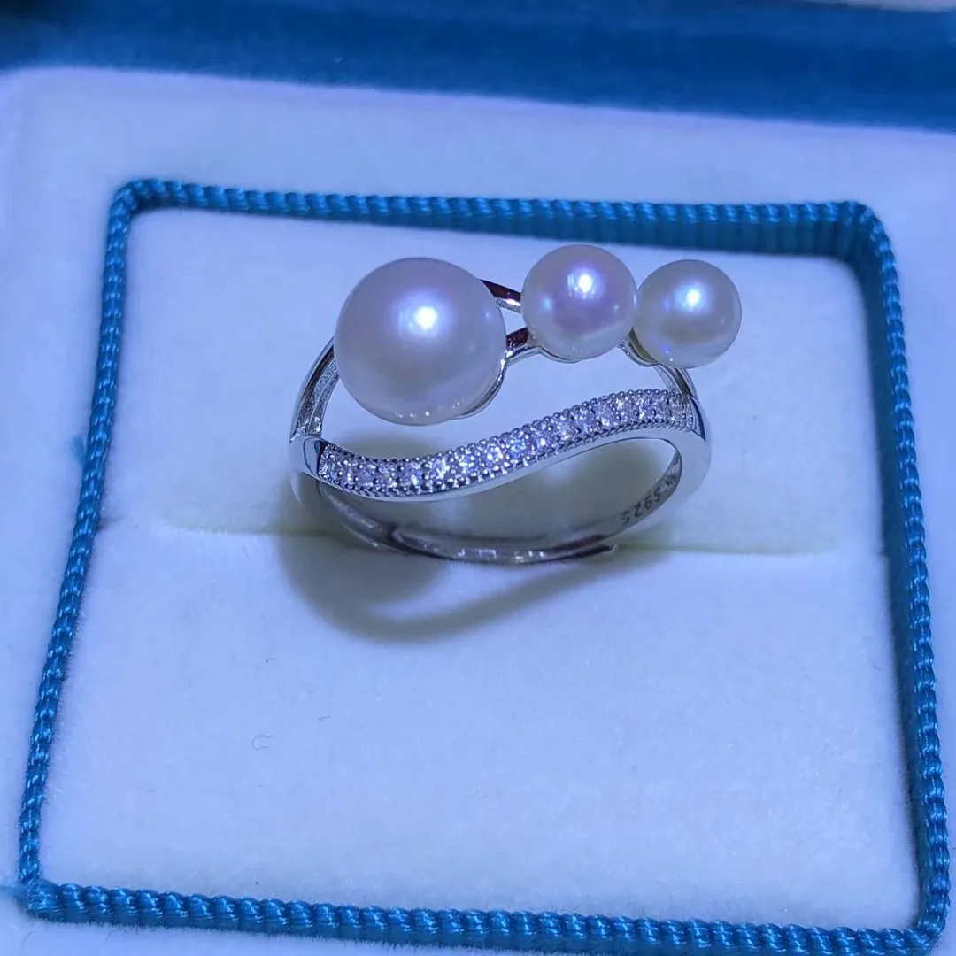 S925 Sterling Silver Adjustable Ring Mount Settings Findings Mountings Accessory Parts Fittings for 5-8mm Pearls 5pcs/lot