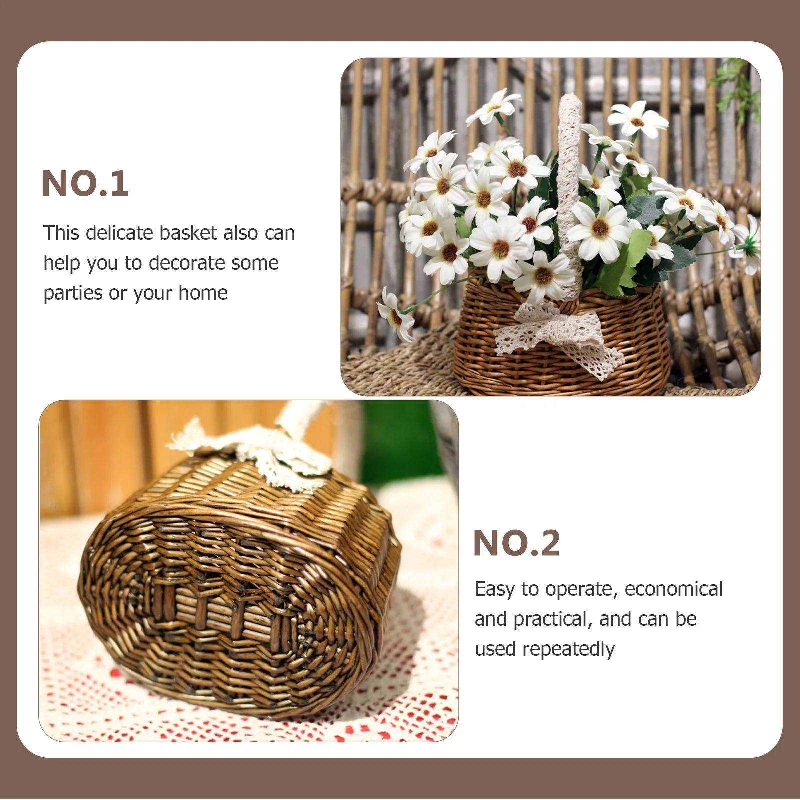 

Flower Woven Storage Portable Floral Arrangement Natural Wear Resistant Simple Compact Home Decorative Basket Desktop