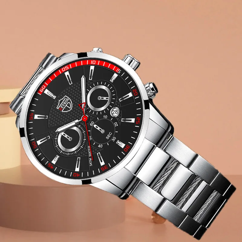 5 unids/set conjunto de reloj de cuarzo de moda informal para hombres, esfera redonda de acero inoxidable plateado con fecha conjunto de reloj de cuarzo para hombres